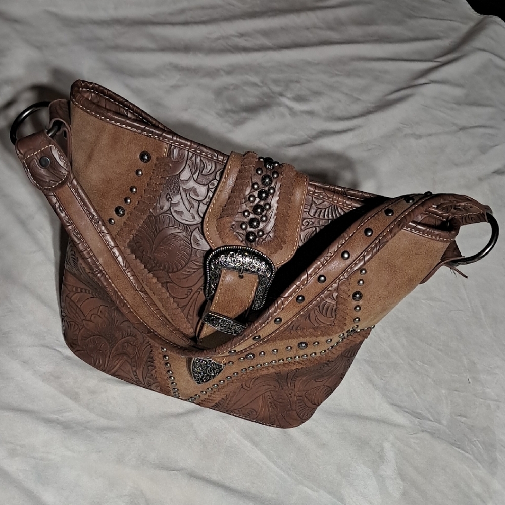 Montana West Brown Leather Shoulder Bag with Vintage Charm